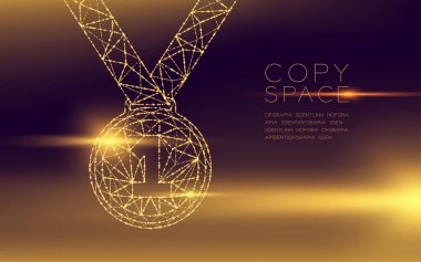 Madalya numaralı şekil tel kafes Çokgen fütüristik bokeh hafif çerçeve yapısı ve lens flare, uzay, altın degradeler zemin üzerine izole iş kazanan kavram tasarlamak vektör