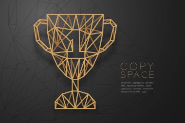 Kupa bardak numarası bir şekil tel kafes Çokgen altın çerçeve yapısı, spor kazanan konsept tasarım illüstrasyon izole kopya alanı, vektör eps 10 siyah degrade zemin üzerine