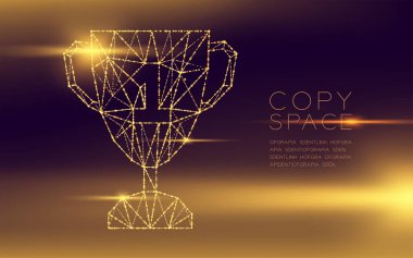 Trophy Kupası numaralı şekil tel kafes Çokgen fütüristik bokeh hafif çerçeve yapısı ve lens flare, uzay, altın degradeler zemin üzerine izole iş kazanan kavram tasarlamak vektör