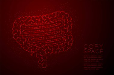 Bağırsak şekil soyut geometrik Bokeh ışık daire nokta piksel deseni; Kırmızı degrade arka plan kopya alanı ile izole tıbbi bilim Organ kavramı kırmızı renk tasarlamak; vektör eps 10