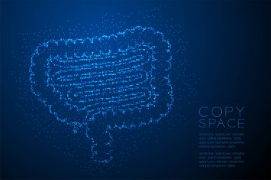 Bağırsak şekil soyut geometrik Bokeh ışık daire nokta piksel deseni; Kopya alanı ile Mavi degrade arka plan üzerinde tıbbi bilim Organ konsept tasarım mavi renk illüstrasyon izole; vektör eps