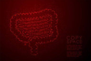 Bağırsak şekil soyut geometrik Bokeh ışık daire nokta piksel deseni; Kırmızı degrade arka plan kopya alanı ile izole tıbbi bilim Organ kavramı kırmızı renk tasarlamak; vektör eps 10