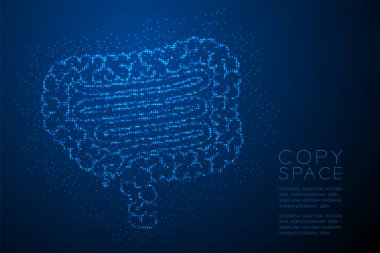 Bağırsak şekil soyut geometrik Bokeh ışık daire nokta piksel deseni; Kopya alanı ile Mavi degrade arka plan üzerinde tıbbi bilim Organ konsept tasarım mavi renk illüstrasyon izole; vektör eps