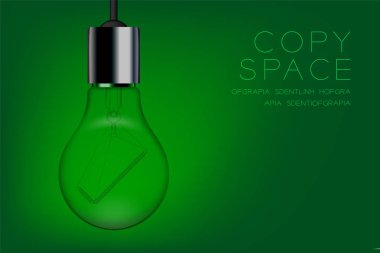 Onay işareti işareti şekli akkor ampul anahtarı kapalı küme doğru fikir kavramı kızdırma kopya alanı vektör eps 10 ile yeşil degrade arka planda illüstrasyon izole