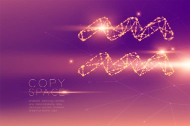 Kova Zodyak işareti tel kafes çokgen fütüristik bokeh hafif çerçeve yapısı ve lens flare, Fortune teller konsept tasarım illüstrasyon izole kopya alanı mor degradeler zemin üzerine