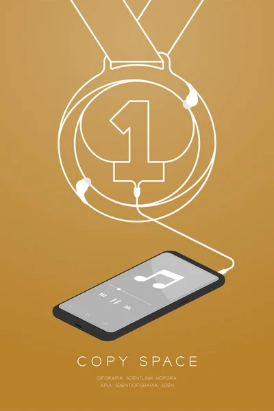 Médaille Numéro Forme Câble Écouteurs Dans Type Oreille Avec Smartphone — Image vectorielle