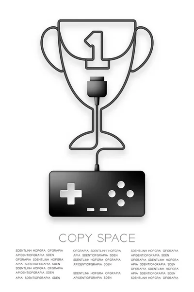 Coupe Trophée numéro un forme en câble Retro Gamepad ou joypad couleur noire, illustration de conception de concept gagnant du jeu isolé sur fond blanc, avec espace de copie, vecteur eps 10 — Image vectorielle