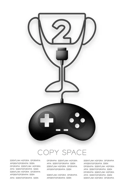 Coupe Trophée numéro deux forme en câble Retro Gamepad ou joypad couleur noire, illustration de conception de concept gagnant du jeu isolé sur fond blanc, avec espace de copie, vecteur eps 10 — Image vectorielle