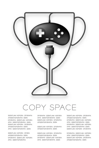 Coupe Trophée en forme de câble Retro Gamepad ou joypad couleur noire, illustration de conception de concept gagnant du jeu isolé sur fond blanc, avec espace de copie, vecteur eps 10 — Image vectorielle