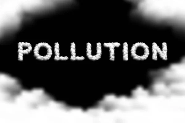 Texto de contaminación Patrón de nube o humo, PM 2.5 Diseño de concepto de polvo sucio ilustración flotador aislado sobre fondo de cielo oscuro, vector eps 10 — Vector de stock