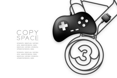 Madalya numarası bir şekil kablo Retro gamepad veya joypad siyah renk, oyun galibi kavramı tasarım illüstrasyon izole beyaz arka plan, kopya alanı ile, vektör EPS 10