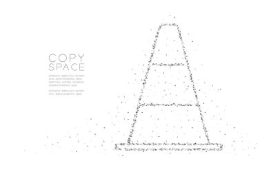 Soyut geometrik düşük Çokgen kare kutu piksel ve üçgen desen trafik koni, taşıma ekipmanları kavramı tasarım siyah renk illüstrasyon beyaz arka plan üzerinde kopya alanı, vektör EPS 10