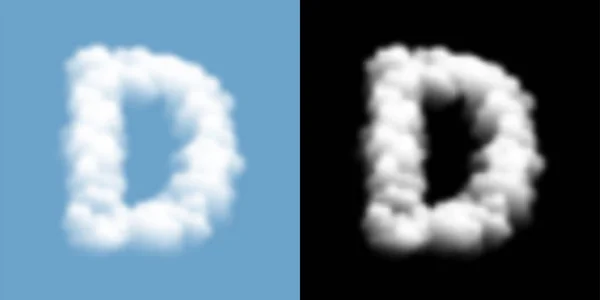 Abecední písmeno D, mrak nebo vzorek kouře, ilustrace izolovaného plováku na modrém nebi pozadí, s maskou neprůhlednosti, vektorovými EPS 10 — Stockový vektor