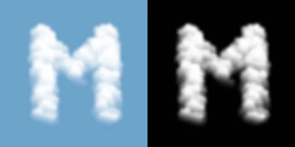 Alphabet Großbuchstabe m, Wolken- oder Rauchmuster, Illustration isoliert schweben auf blauem Himmelshintergrund, mit Deckkraft-Maske, Vektor Folge 10 — Stockvektor