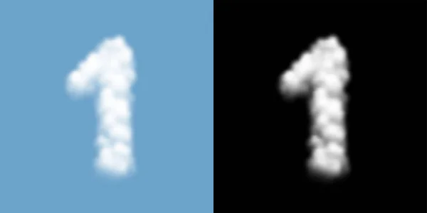 Alfabeto set lettera numero uno o 1 Nuvola o fumo modello, illustrazione isolato galleggiante su sfondo cielo blu, con maschera di opacità, vettoriale eps 10 — Vettoriale Stock