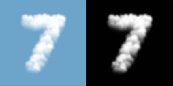 Alfabeto definir letra número sete ou 7 Nuvem ou padrão de fumaça, ilustração flutuar isolado no fundo céu azul, com máscara de opacidade, vetor eps 10 — Vetor de Stock