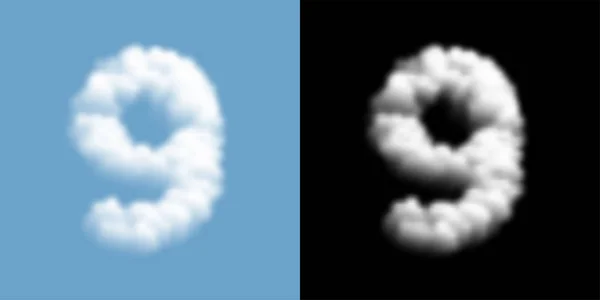 Alphabet lettre numéro 9 ou 9 motif nuage ou fumée, illustration flotteur isolé sur fond bleu ciel, avec masque d'opacité, vecteur eps 10 — Image vectorielle