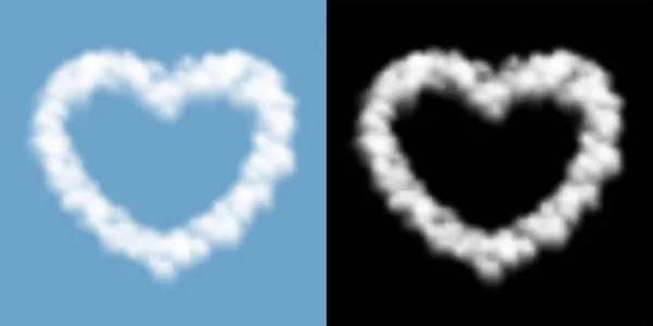 愛のハートサインとシンボル雲や煙のパターン、バレンタインのコンセプトデザインイラスト不透明マスクを持つ青空の背景に孤立したフロート、ベクトル eps 10 — ストックベクタ