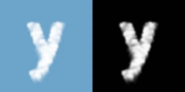 Alfabetet gemener som bokstaven y, moln eller rök mönster, transparent illustration isolerad flyta på blå himmel bakgrund, med opacitet mask, vektor EPS 10 — Stock vektor