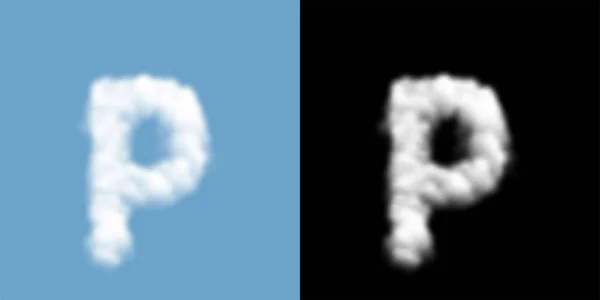 Алфавитная строчная буква p, Cloud или smoke pattern, прозрачная иллюстрация изолированный поплавок на голубом фоне неба, с непрозрачной маской, вектор eps 10 — стоковый вектор