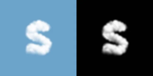 Alfabet kleine letter s, wolk of rook patroon, transparante illustratie geïsoleerd zweven op blauwe hemel achtergrond, met dekking masker, Vector EPS 10 — Stockvector