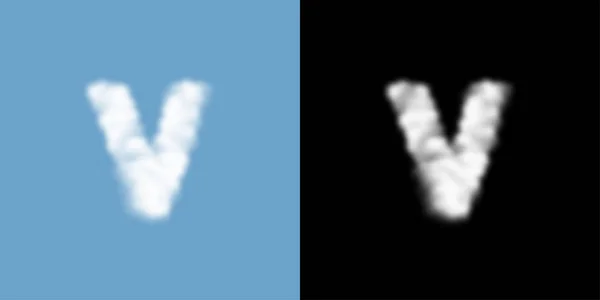 Alfabet kleine letter v, wolk of rook patroon, transparante illustratie geïsoleerd zweven op blauwe hemel achtergrond, met dekking masker, Vector EPS 10 — Stockvector