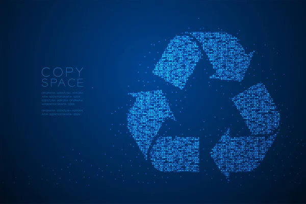 Résumé Géométrique Bokeh cercle point pixel motif Recycler signe, concept de conservation de l'environnement conception illustration de couleur bleue isolé sur fond dégradé bleu avec espace de copie, vecteur — Image vectorielle