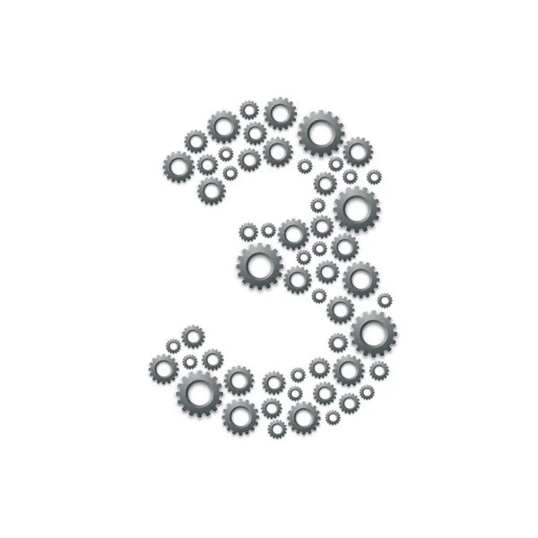 Alfabeto set lettera numero tre o 3, Ingegneria Gear pattern, Teamwork concept design illustrazione isolato su sfondo bianco, vettoriale eps 10 — Vettoriale Stock