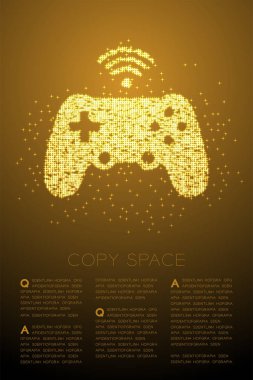 Gamepad veya joypad şekli Parçacık Parlak Bokeh yıldız deseni, Esports oyun denetleyicitasarım kopya alanı ile kahverengi degrade arka plan üzerinde altın renk illüstrasyon, vektör eps 10