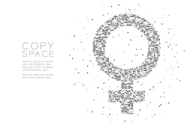 Señal de mujer Partícula Cuadrado geométrico patrón de píxeles, Género femenino concepto diseño color negro ilustración sobre fondo blanco con espacio de copia, vector eps 10 — Archivo Imágenes Vectoriales