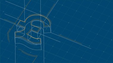 Para Birimi Gbp (Pound Sterling) izometrik sembol nokta ve çizgi çizgi çerçeve yapısı desen tel çerçeve, Dijital para kriptopara kavramı illüstrasyon alanı ile mavi arka plan üzerinde izole
