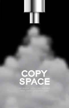 Araba veya motosiklet egzoz borusu, Kirlilik Pm 2.5 kavram şablon düzeni tasarım illüstrasyon siyah arka plan üzerinde izole, boşluk ile