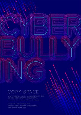 Siber zorbalık büyük metin nokta ve çizgi çizgi desen katman bindirme, Poster afiş veya el ilanı şablonu düzen tasarım illüstrasyon kopya alanı ile mavi arka plan izole, vektör eps10