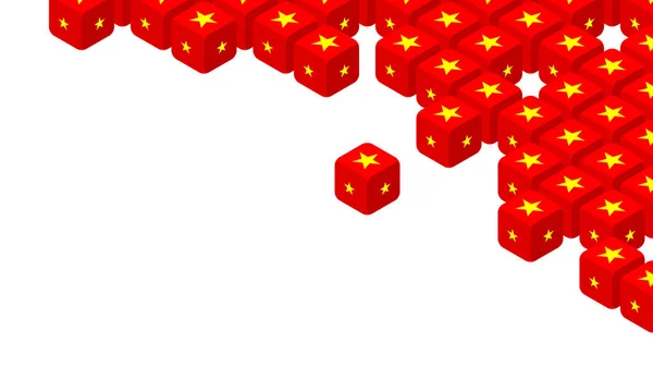 Dados isométricos 3D com padrão de bandeira da China, Guerra comercial e ilustração de design de conceito de crise fiscal isolados em fundo branco com espaço de cópia, vetor eps 10 — Vetor de Stock