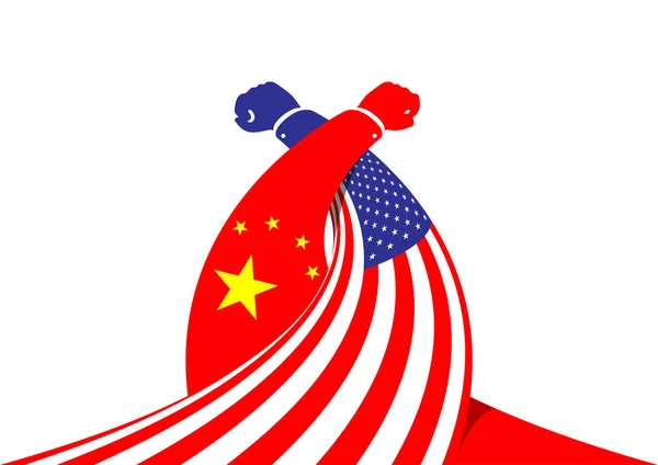 Arm wrestling business hand of america and china flag, trade war and tax crisis concept design illustration isoliert auf weißem hintergrund mit kopierraum, vektor eps 10 — Stockvektor