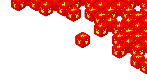 Dados isométricos 3D com símbolo de moeda China (CNY), Guerra comercial e conceito de crise fiscal ilustração de design isolado em fundo branco com espaço de cópia, vetor eps 10 — Vetor de Stock