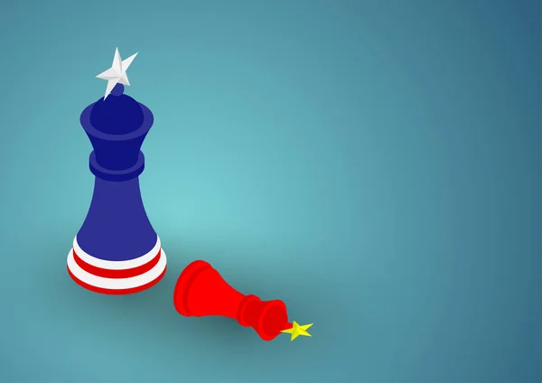 Patrón de bandera de Chess King de América y China, ilustración de diseño de concepto de guerra comercial y crisis tributaria aislada sobre fondo de gradientes azules con espacio de copia, vector eps 10 — Archivo Imágenes Vectoriales