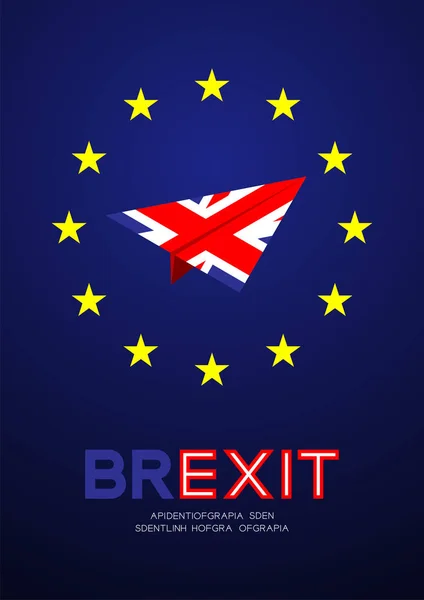 Bandiera dell'Unione europea (UE) con piano di carta modello bandiera Regno Unito, Brexit concept design illustrazione isolata su sfondo blu con spazio di copia, vettoriale eps 10 — Vettoriale Stock