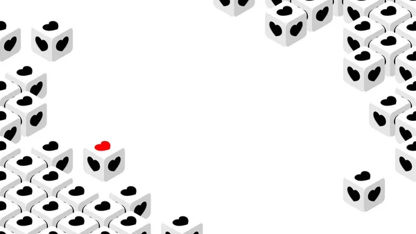 Dados isométricos 3D con símbolo del corazón, Día de San Valentín Ilustración de diseño de concepto de amor y riesgo aislado sobre fondo blanco con espacio de copia, vector eps 10 — Archivo Imágenes Vectoriales