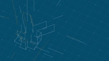 Döviz Jpy (Japon Yeni) izometrik sembol nokta ve çizgi çizgi çerçeve yapısı desen tel çerçeve, Mavi arka plan animasyon 4k dijital para cryptocurrency kavramı