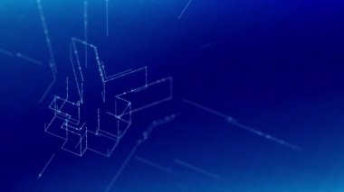 Döviz Jpy (Japon Yeni) izometrik sembol parçacık hattı aydınlatma çerçevesi yapısı desen tel çerçeve fütüristik, Mavi arka plan animasyon 4k dijital para cryptocurrency kavramı