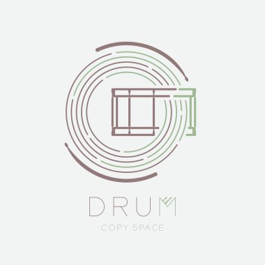 Snare drum, line personel daire şekli logo simgesi anahat vuruş seti çizgi çizgi tasarım illüstrasyon davul metin ve kopyalama alanı ile gri arka plan izole ile drum drum, drumstick