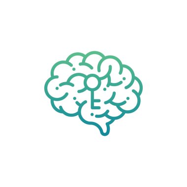 Anahtar sembolü ile Side Brain logo simgesi, Secrets of the mind concept design illüstrasyon yeşil ve mavi degradeler renk kopya alanı ile beyaz arka plan izole, vektör eps 10