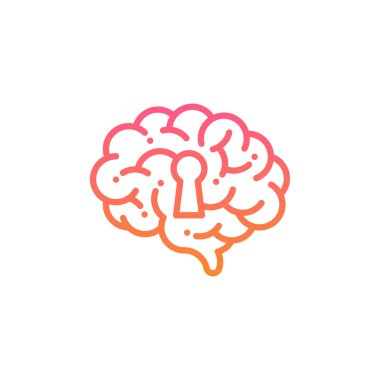 Anahtar deliği sembolü ile Side Brain logo simgesi, Secrets of the mind concept design illüstrasyon pembe ve turuncu degradeler renk kopya alanı ile beyaz arka plan izole, vektör eps 10