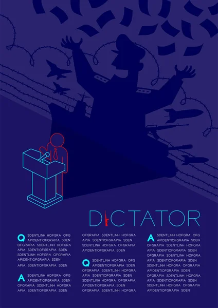Dictator shadow man pictogram speech with podium isometric, Dictatorship behind control concept design illustration isolated on blue background with copy space, vector eps 10 — Stock Vector