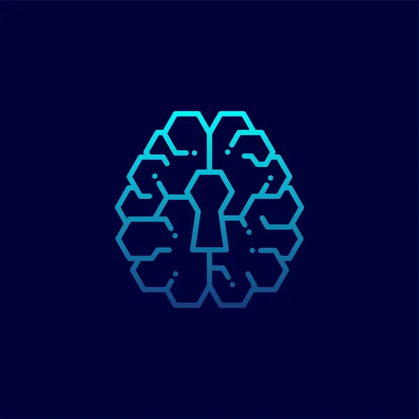 Icône du logo du cerveau supérieur avec symbole de trou de serrure, illustration de conception de secrets de l'esprit dégradés bleus couleur isolée sur fond bleu foncé avec espace de copie, vecteur eps 10 — Image vectorielle