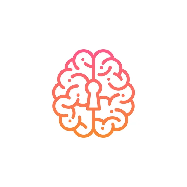 Top Cerebro icono del logotipo con el símbolo de ojo de cerradura, Secretos de la mente concepto de diseño ilustración rosa y naranja gradientes de color aislado sobre fondo blanco con espacio de copia, vector eps 10 — Vector de stock