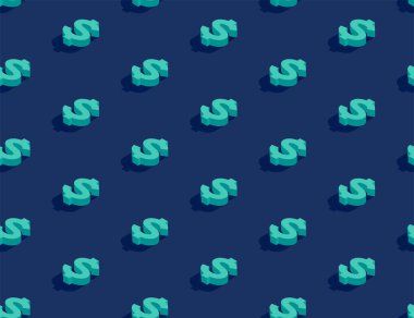 Döviz Usd (Amerika Birleşik Devletleri Doları) işareti 3d izometrik dikişsiz desen, İş finans kavramı afiş ve afiş tasarım illüstrasyon kopya alanı ile mavi arka plan izole, vektör eps 10