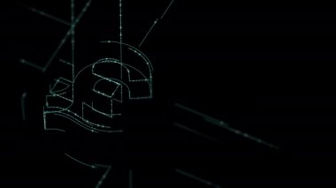 Döviz Gbp (Pound Sterling) izometrik sembol parçacık hattı aydınlatma çerçevesi yapısı desen tel çerçeve fütüristik, Siyah arka plan animasyon 4k dijital para kriptopara kavramı