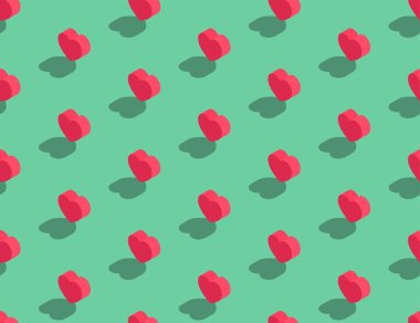 Kalp aşk sembolü 3d izometrik dikişsiz desen, Sevgililer Günü konsept afiş ve afiş dikey tasarım illüstrasyon kopya alanı ile yeşil arka plan izole, vektör eps 10